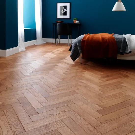 Stylish parquet installation in a cozy bedroom