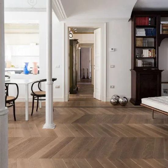 Intricate parquet design in a sophisticated room