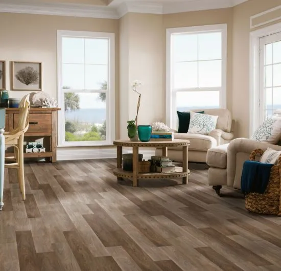 Stone-look vinyl flooring in a modern entryway