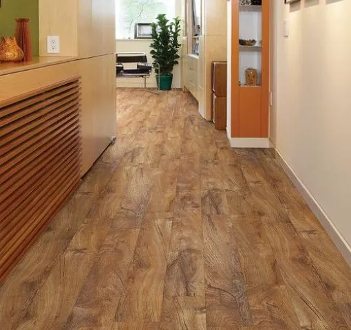 Glossy vinyl tiles in a bright kitchen