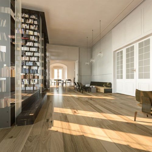 Natural oak engineered wood tiles with decor