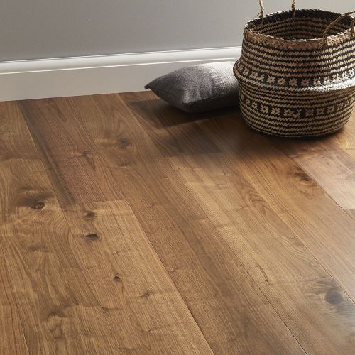 Warm-toned engineered wood tile flooring
