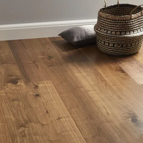 Warm-toned engineered wood tile flooring