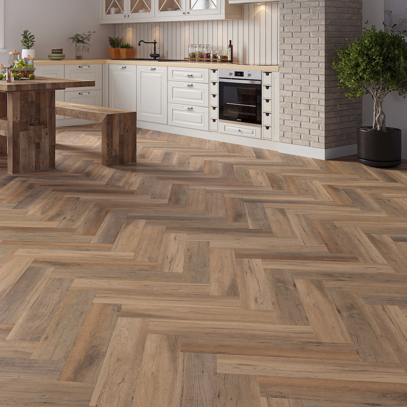 Brescia Oak Grey Herringbone SPC Vinyl Flooring