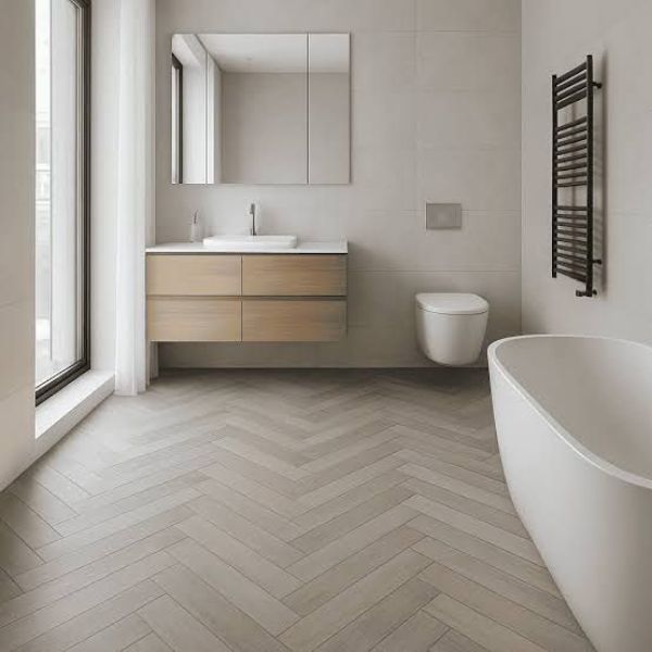 Bathroom herringbone floor