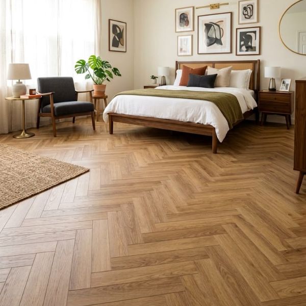 Bedroom herringbone floor