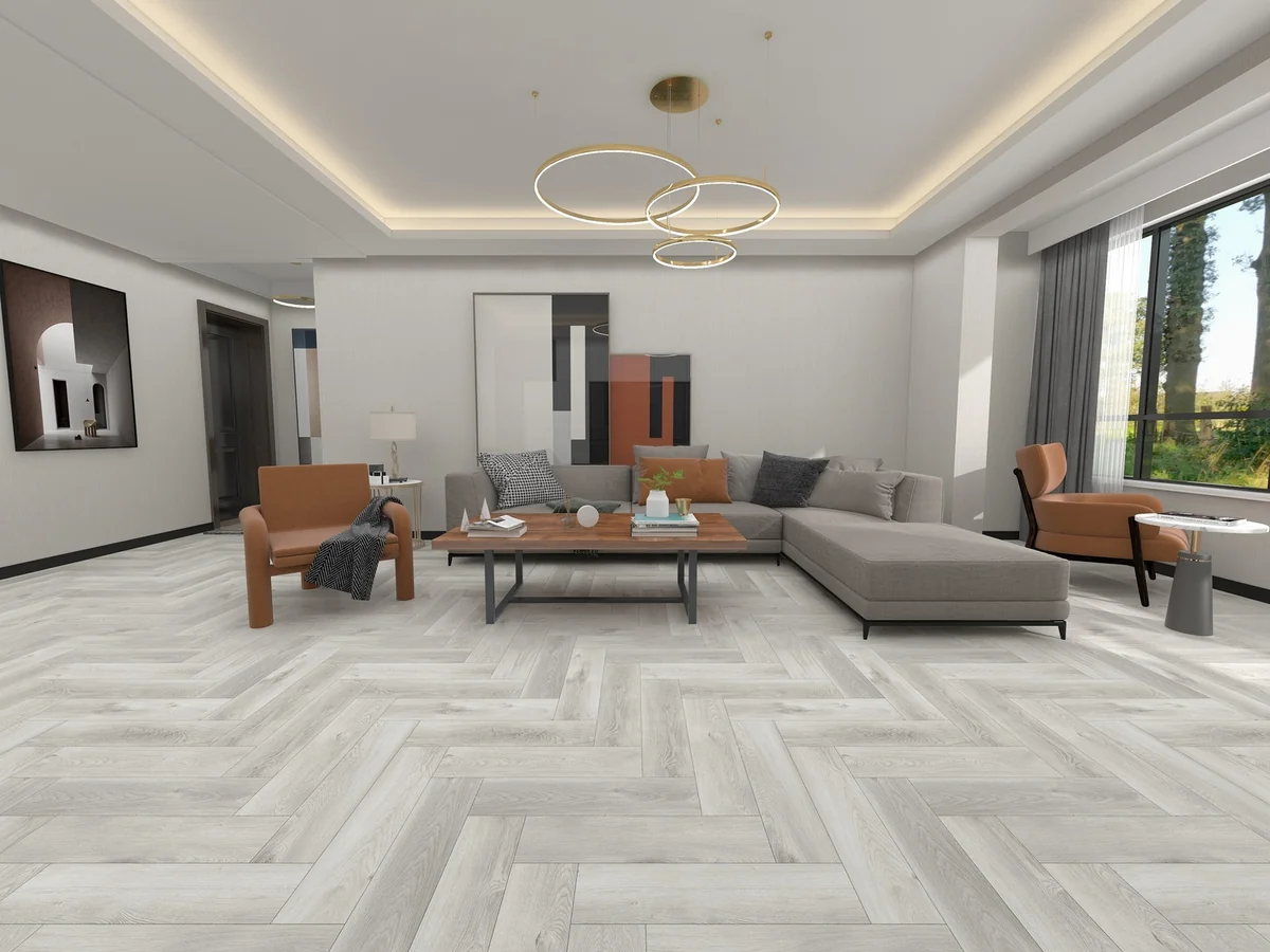 Light Grey Oak Herringbone Flooring