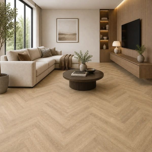 Living Room herringbone flooring