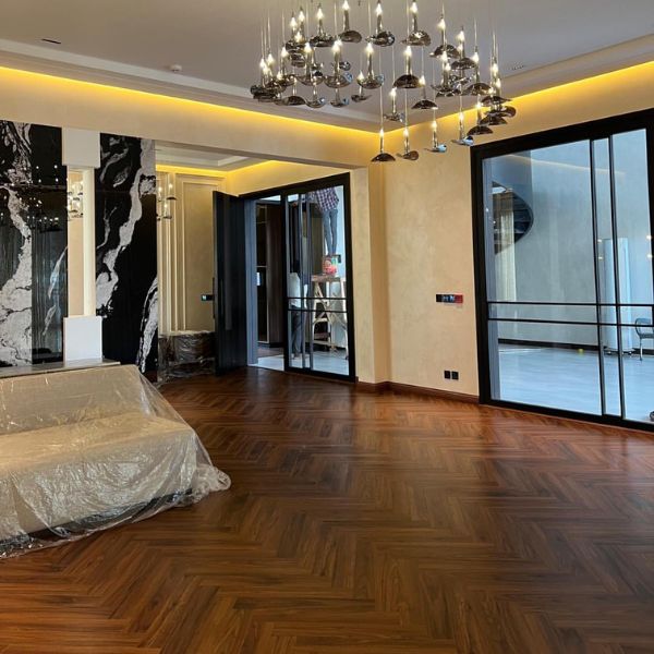 Dark brown wooden flooring